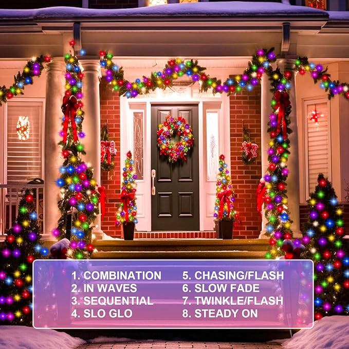 Nisocy 66FT 200 LED Multicolor Christmas String Lights with Green Wire, 8 Modes Plug in Fairy Lights, Waterproof Xmas Tree Lights for Indoor Outdoor Holiday Decorations, Party, Home, Patio