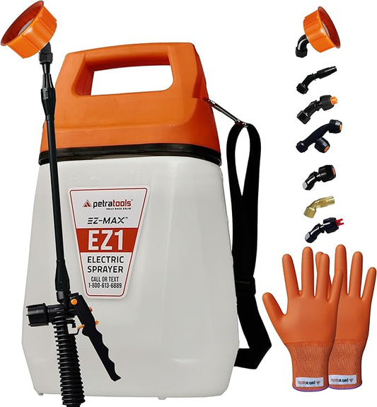 PetraTools EZ1 Battery Powered Sprayer 1 Gallon - Lawn and Garden Electric Sprayer for Weed/Pest Control, Watering & More - Battery Operated for Effortless Spraying (Pro-Kit)