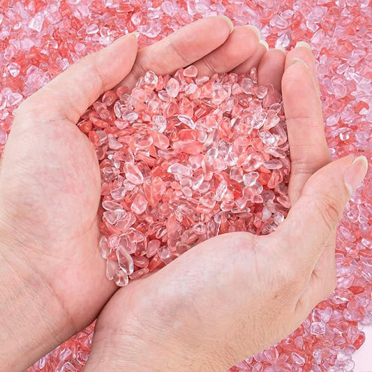 0.5 Lb/230g Watermelon Red Crushed Stone Crystal Chips Bulk, Tumbled Healing Crystal Chips Natural Gemstones Crushed Stones Decorative Vase Fillers Aquarium Gravel Rocks, 5-7mm