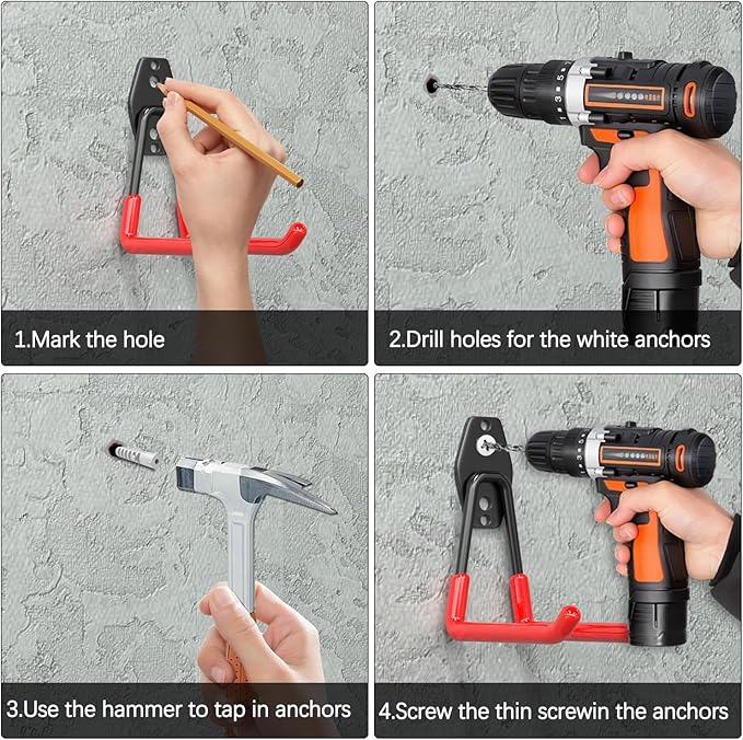 3-H Garage Wall Hooks 31 Pack, Garage Hooks Heavy Duty with Extra Welding Spots, Garage Organizer for Garden, Lawn, Yard Tools, Chairs, Ladders, Weed Eater, Shovel, Blower (Red)