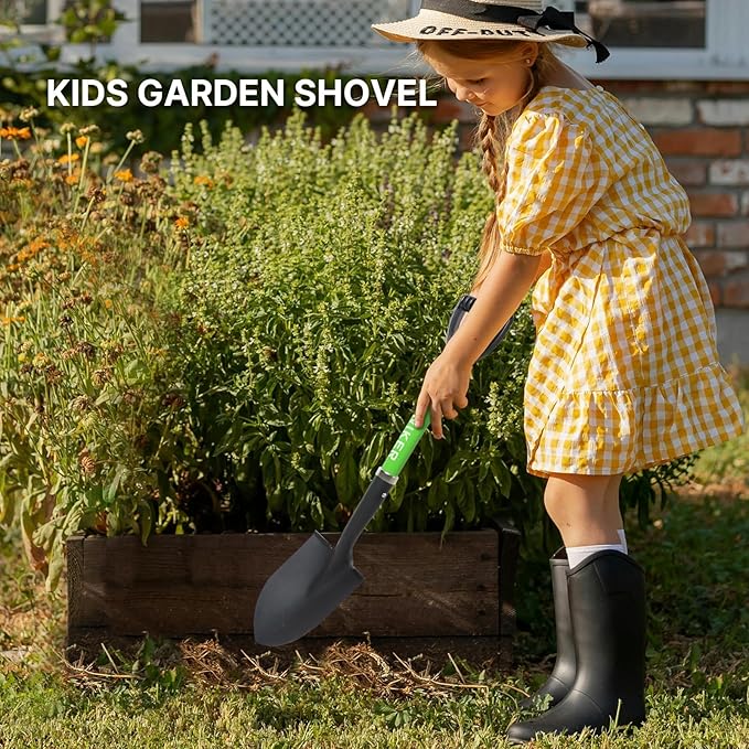 WIKER Beach Shovel,Kids Shovels for Digging,Short Handle Metal Shovel,Small Shovels for Gardening,Camping,Planting,28Inches,Green