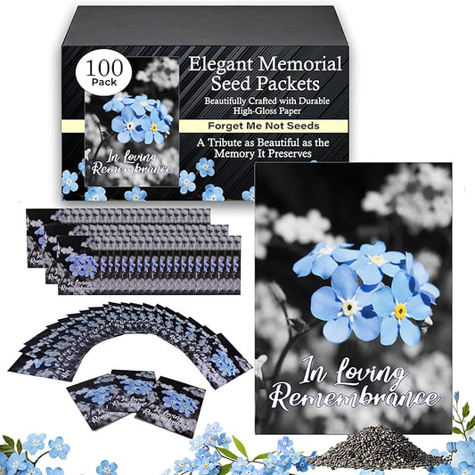 100pc Premium Pre-Filled Forget Me Not Seeds Packets Favors for Funerals, Funeral Decorations, Celebration of Life Decorations, Forget Me Not Seeds Packets, Celebration of Life Ideas, Memorial Cards