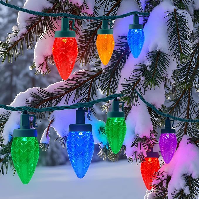 YULETIME Multicolor C9 Strawberry LED Christmas Lights, 68 ft 100 Count 8" Spacing Waterproof Holiday String Light (Multicolor - C9)