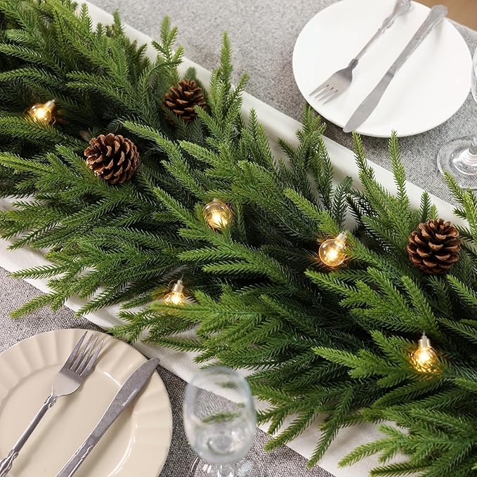 6FT Christmas Artificial Norfolk Pine Garland for Fireplace - Realistic Faux Greenery Fake Garland for Holiday,Table, Window,Mantel,Stairs, Home,Indoor Outdoor Decor (2PCS)