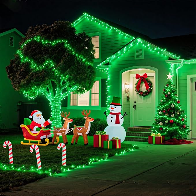 800 LED Christmas Lights Outdoor Indoor, String Lights for Outside with 8 Modes Waterproof, Plug in Twinkle Light Clear Wire for Xmas Tree, Patio, Garden, Party Decorations, Green
