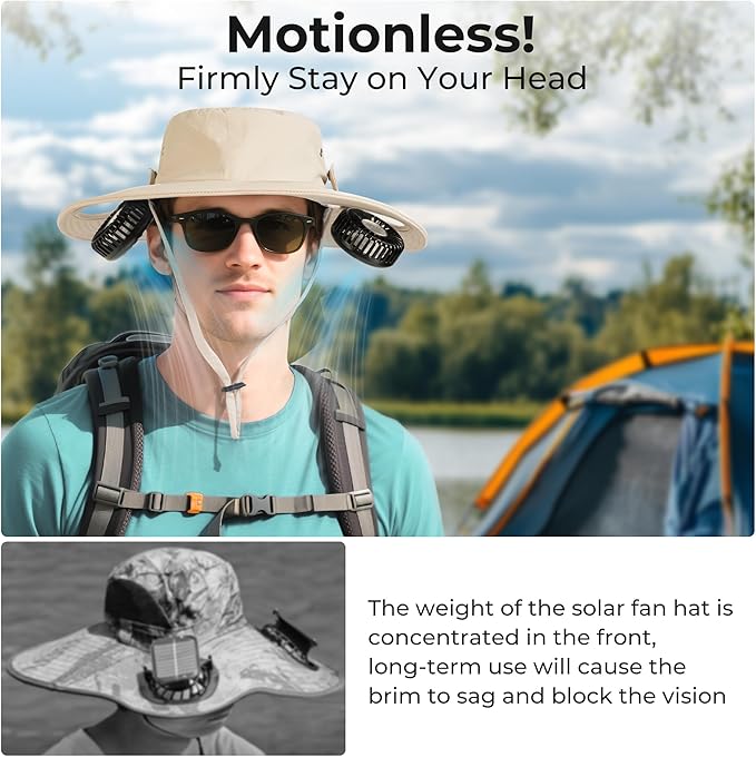 2-in-1 Hands-Free Hat Fan Neck Fan UPF 50+ Wide Brim Sun Hat 16Hrs Running 3-Speed Fishing Essentials for Men Women