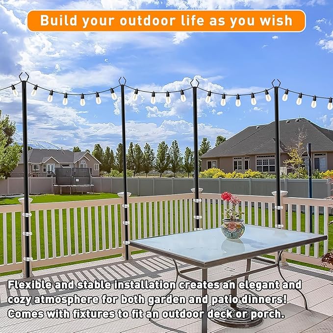 2 Pack 10 FT String Light Poles,Metal with Fork Lights Poles for Outdoor String Light, Rustproof Heavy Duty for Outside Garden,Patio,Wedding,Backyard,Deck,Party