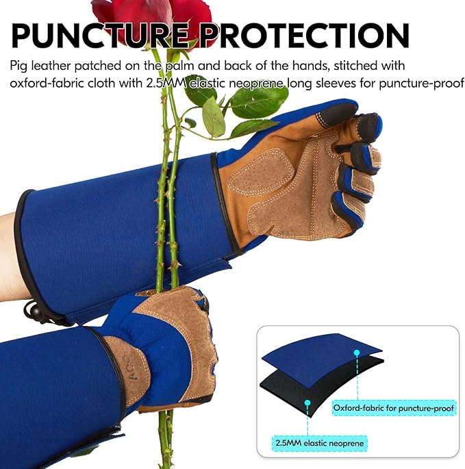 Vgo... Gardening Gloves Unisex,Safety Work Gloves,Long Sleeves Gauntlet,Puncture Proof,Touchscreen(Size M,Blue,SL7496)