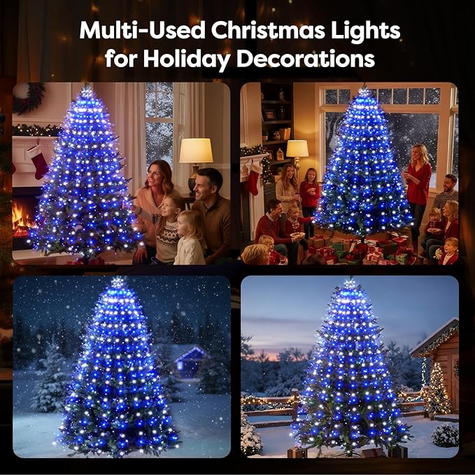Christmas Tree Lights Christmas Lights Outdoor Indoor Blue 400Led 10 Lines with 8 Light Modes, Timer and Remote Control, Waterfall Tree Lights for Wedding Home Party 6Ft-9Ft Xmas Tree Decorations