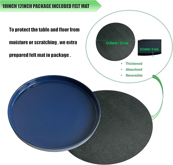 Ceramic Plant Saucer Pot Tray 12 Inch, Planter Saucers 4 5 6 7 8 9 10 11 12 Inch for Indoors Outdoor, Durable Sturdy Flower Drainage Tray for Glazed Pots Base (12.5 Inch-Blue)