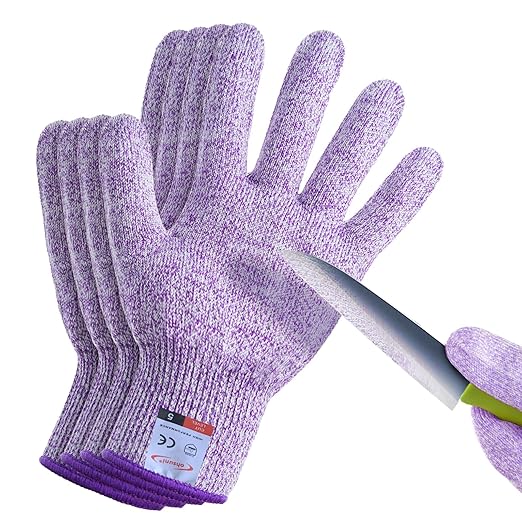 Cutting Gloves, 2 Pairs of Cut Resistant Gloves Food Grade, Cut Resistant Gloves for Kitchen, Oyster Shucking, Fish Fillet Processing, Carving Wood and Gardening(Small-Violet)