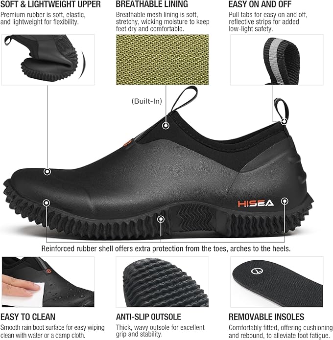 HISEA Waterproof Garden Shoes for Women Neoprene Slip-On Rubber Rain Footwear Short Ankle Booties