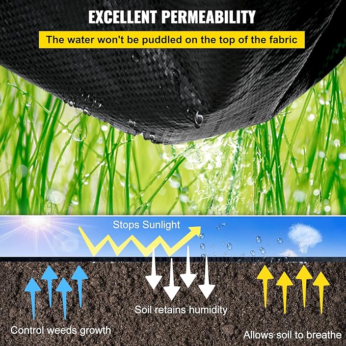 VEVOR Weed Barrier Fabric, Heavy Duty 4x100FT 5.8oz Woven Landscape Fabric, Garden Fabric Weed Barrier, Weed Control Fabric Ground Cover, Geotextile Fabric for Landscaping, Weed Block Gardening Mat