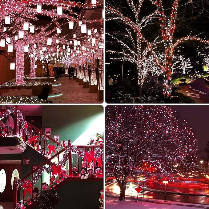 OZS Connectable Red and White Christmas String Lights, 2Pack Total 164FT 400LED Christmas Lights for Outdoor/Indoor, Plug in Tree Lights with 8 Modes, String Lights for Christmas Decorations Holiday