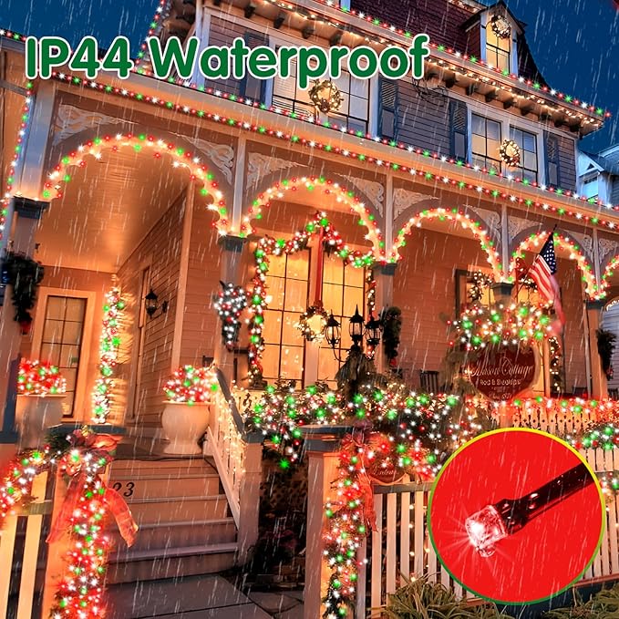 XURISEN 551FT 1400 LED Christmas Lights Outdoor Green Wire String Lights 8 Modes with Timer Memory Waterproof Fairy Light Plug in for Xmas Tree Wedding Yard Party Holiday Decorations(Red+Green+White)