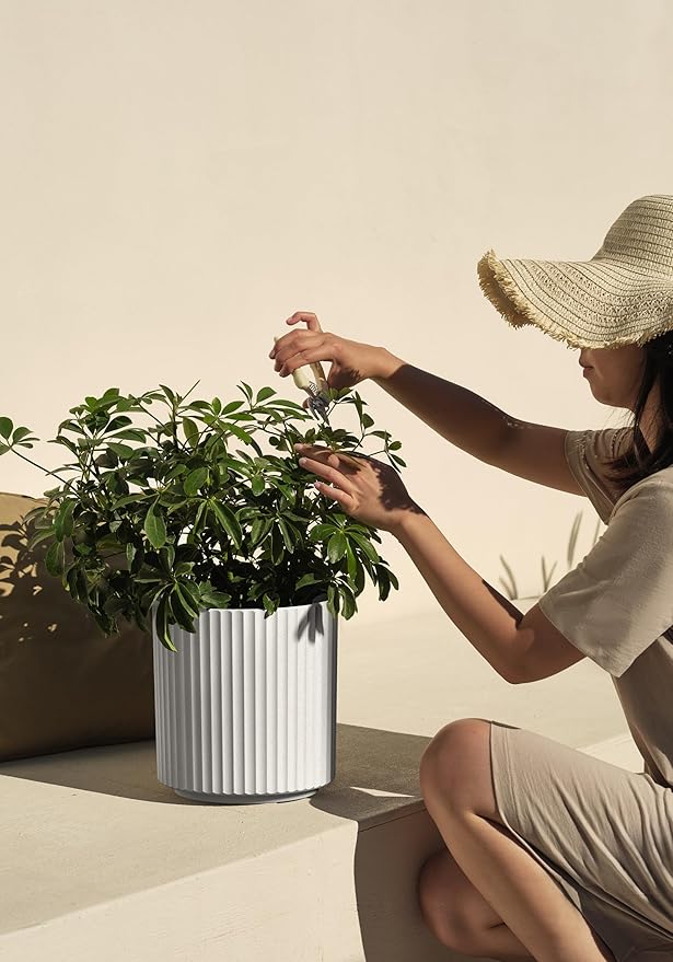 Veradek Demi Series Round Planter for Porch, Patio, Backyard | Durable Plastic-Concrete Material | Modern Décor for Tall Plants, Flowers