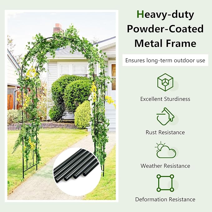 Moccha Garden Arch, 7.2Ft Metal Arbor for Climbing Plants, Vines, Roses, Outdoor Pergola Trellis with Stakes, Wide Garden Archway Arbor Trellis for Lawn Wedding Bridal Party Decoration Ceremony