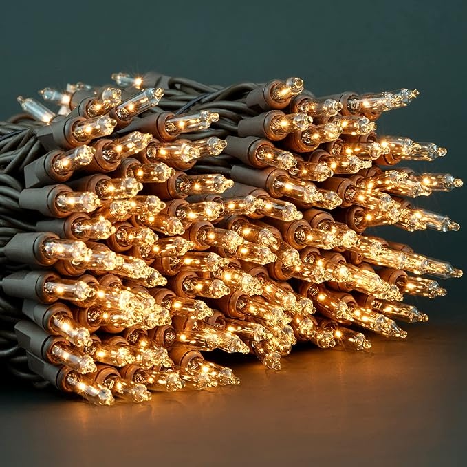 YULETIME 200 Clear Christmas Lights with Brown Wire, Pack of 2 Strands of 21 ft 100 Count UL Certified Incandescent Mini String Light (Clear - Brown Wire)