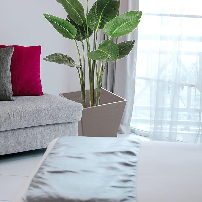 Kozyard 2Packs Taper Planter Indoor Outdoor Plant Pots with Tray Collecting Water for Porch, Patio, Backyard Planters Modern Décor for Tall Plants Flowers GrayishBrown