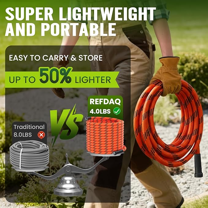 Garden Hose 50 ft, Water Hose Heavy Duty, Flexible Lightweight Non-Expanding Hose with 10 Function Sprayer, Leak-Proof, Burst-Resistant, High-Pressure, Anti-Kink for Yard and Outdoor