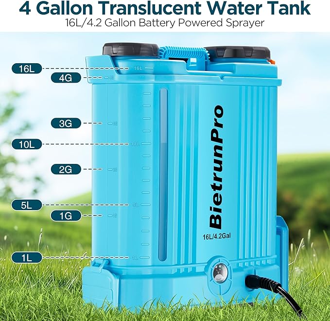 Backpack Sprayer 4 Gallon with Mixer, 100 PSI Powerful Pressure Pump Battery Powered Weed Insecticide Sprayer, Spray of 4 Hours, Telescopic Wand, 5 Nozzles, Ergonomic Backpack, for Lawn Garden, Farm