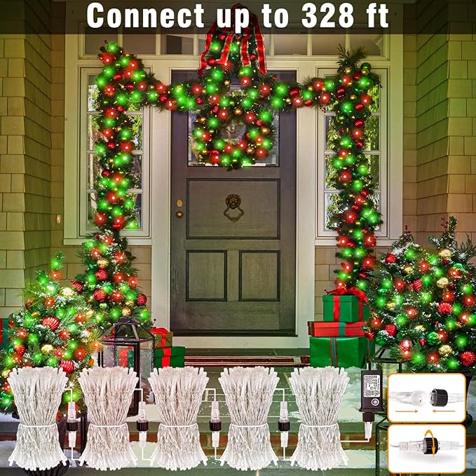 66FT 200 LED Christmas Lights Outdoor, Plug in Christmas String Lights Indoor, Waterproof & 8 Modes & Timer Function, Connectable Fairy Twinkle Light for Bedroom Classroom Wedding Decor, Red Green