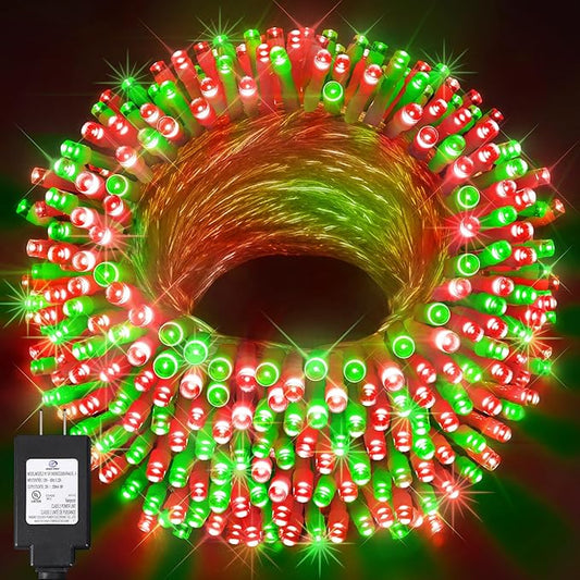 KNONEW Outdoor Christmas Lights 500 LED 197ft String Lights 8 Modes & Memory Fairy Light Plug in Waterproof LED String Lights for Xmas Yard Tree Wedding Decoration (Red and Green)