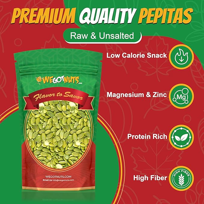 We Got Nuts Pumpkin Seeds Healthy Snacks 4 Lbs (64oz) Bag | Raw Pepitas No Preservatives Added, Non-GMO, 100% Natural With No Shell | For Baking, Salad Toppings, Cereal, Roasting | Low Calorie Nuts,