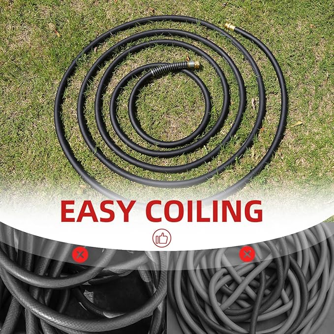 WiseFlow Garden Hose 75FT x 3/4", Heavy Duty Rubber Hose, 1000PSI Burst, 300PSI Working, Water Hose with Five Layered Braiding, Male Female Fittings (Black)
