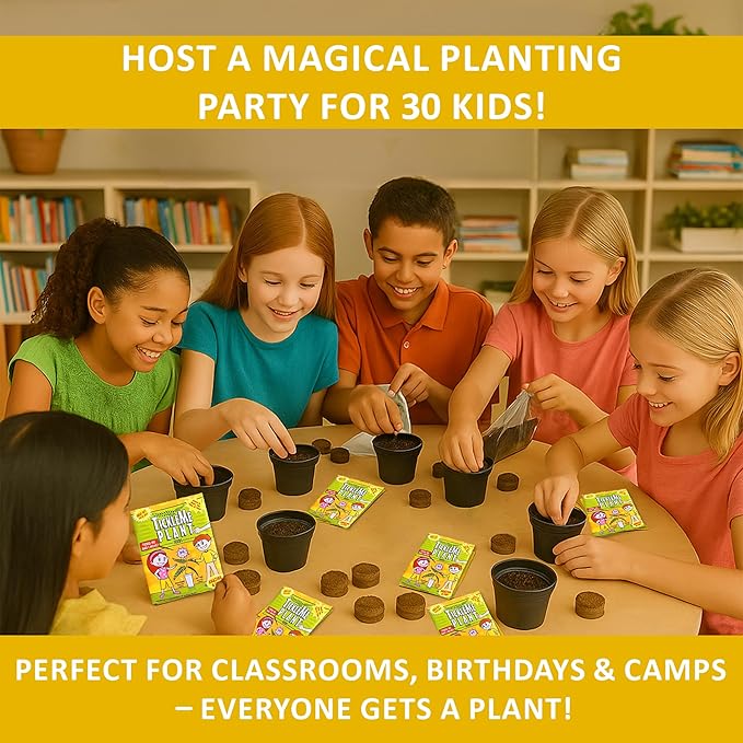 TickleMe Plant Classroom or Homeschool Science Fun Planting Party Kit – for 30 Students – Grow a Sensitive Plant That Reacts to Touch – Includes Activity Book and Seeds for Kids to Plant