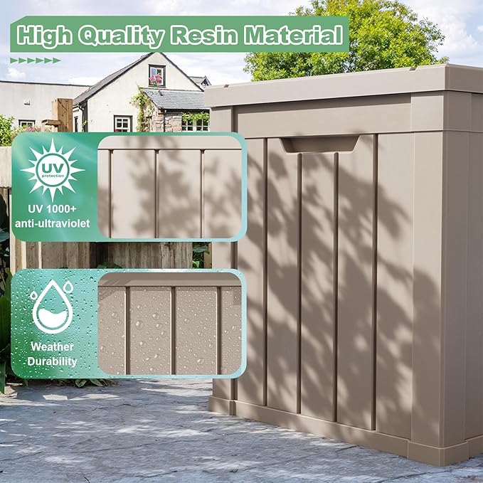 DRATO 50 Gallon Deck Box, Outdoor Storage Box for Patio Cushion, Garden Tools, Waterproof Patio Storage box, Lockable (Light Brown)