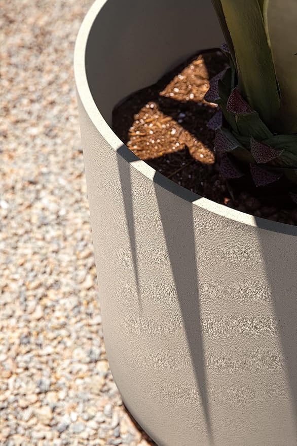 Veradek Round Lima Plastic Planter Pots for Indoor/Outdoor Garden Use, Sand Color, 5 Year Warranty