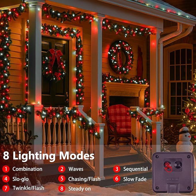 Extra-Long 144FT Solar String Lights for Outside, 2 Pack 400LED Solar Christmas Lights Outdoor, Waterproof Copper Wire with 8 Modes Twinkle Fairy Light for Tree Garden Party Xmas Decor (Red and White)