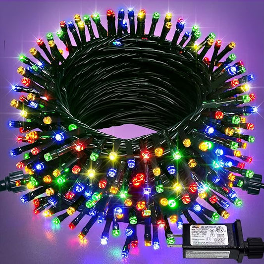 JMEXSUSS 200 LED Multicolor Christmas Lights Outdoor Waterproof, 66ft Expandable Green Wire, 8 Modes Timer Function, Ideal for Home Party Indoor Xmas Decorations