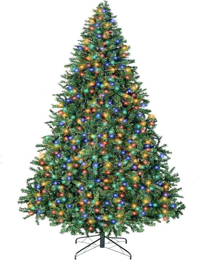 ININ 8FT Prelit Christmas Spruce Artificial Tree with Led Lights, Lighted Christmas Tree，Hinged Full Xmas Tree for Home Party Decoration,750 LED Lights,2168 Branch Tips, Metal Hinges & Foldable Base.