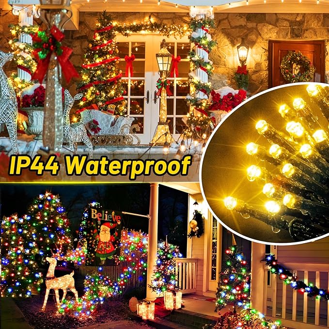 KNONEW 1000 LED 403FT Christmas Lights Outdoor Green Wire Color Changing String Lights with 11 Modes & Timer Dimmable Fairy Light for Xmas Tree Roof Yard Wedding Decorations(Warm White to Multicolor)