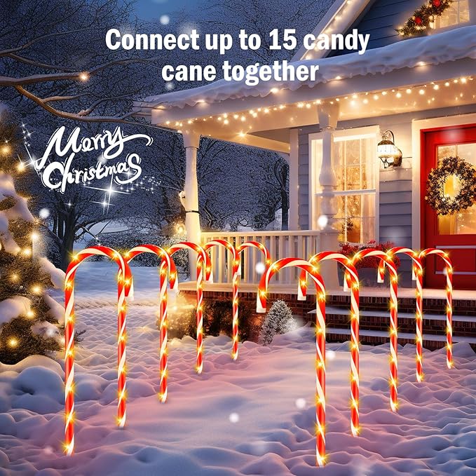 Brightown 35" Candy Cane Lights Outdoor Pathway, 10 Packs Jumbo Candy Cane Pathway Lights, 8 Modes LED Outdoor Candy Cane Decorations Christmas Pathway Lights Yard Lawn Driveway Walkway Sidewalk