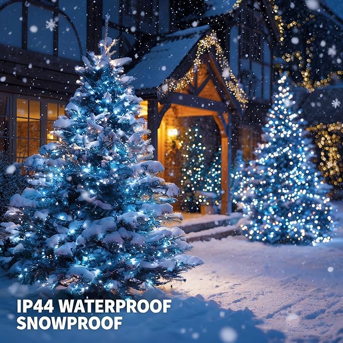 TW SHINE Christmas Lights, 600 LED 196FT Christmas String Lights Plug-in with 8 Modes Timer and Remote, Waterproof Outdoor Decorations for Bedroom Wedding Party Yard Tree Decor, Blue & White