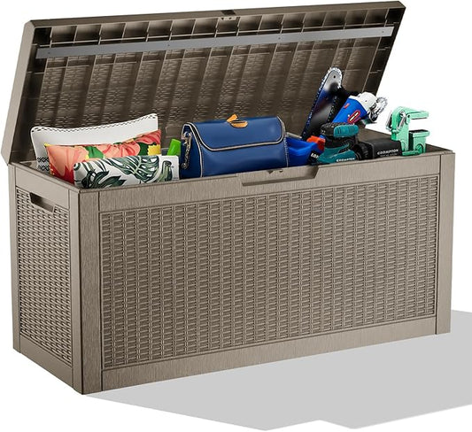 60 GallonOutdoor Storage Box,Resin Deck Boxes Waterproof, IndoorOutdoor Bin for Package Delivery, Patio Cushions, Gardening Tools, Lockable, UV Resistant