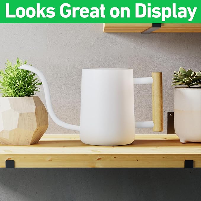 35 oz Metal Small Indoor Watering Can with Long Spout & Real Wood Handle for House Plants, Succulents, Cacti & Seedlings - White Long Spout Watering Can Indoor Plants - Stylish, Gentle Flow, No Spills