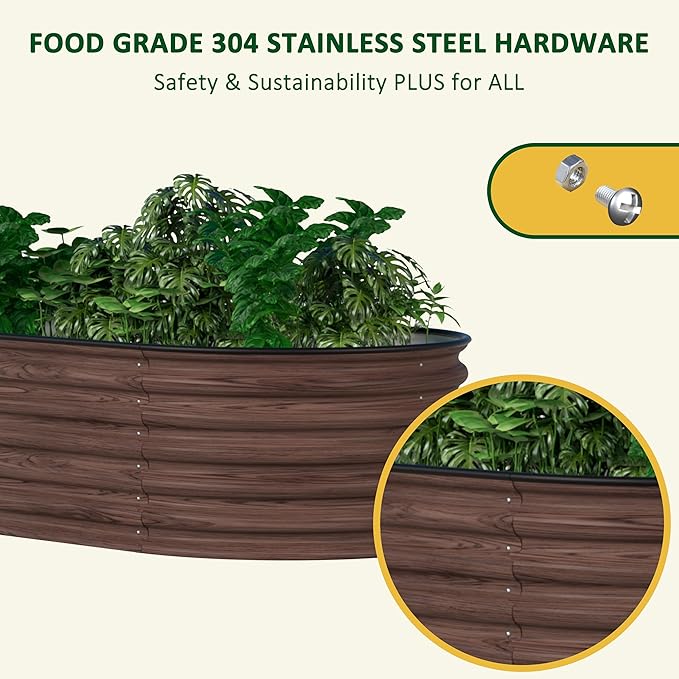 MUPATER 8x2FT Metal Galvanized Raised Garden Bed, 17''H Premium Wood Grain Raised Garden Bed Outdoor for Plants Flowers, 9-in-1 Galvanized Metal Planter Box, Rustic