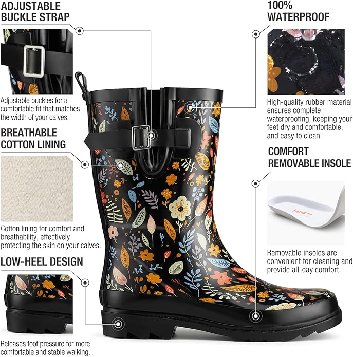 HISEA Rubber Rain Boots for Women Waterproof Garden Mud Boots