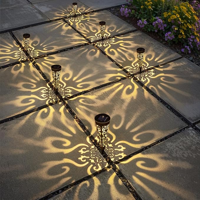 Go2garden 6Pcs Solar Lights Outdoor Garden Decor Gifts for Women Mom,Waterproof Conical Garden Stakes for Yard, Lawn, Pathway,Garden Lights Mothers' Day Birthday Gifts for Men(Black)