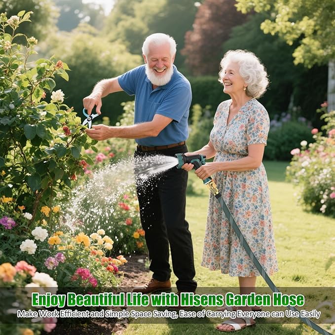 50 ft Garden Hose, 2025 Upgarded Flexible Water Hose 50ft With 10-Pattern Spray Nozzle, Kink-Free, Lightweight, Durable, Leak-Proof Solid Brass Fittings (DarkGreen)