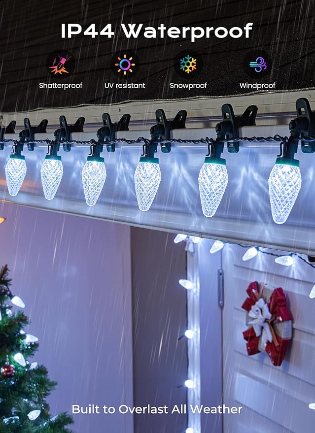 Minetom C9 Christmas Lights Outdoor, 72 FT 110 LED C9 String Lights, 8 Modes & Timer Connectable Waterproof for Christmas Tree Light Indoor Outdoor Roofline Patio Outside Yard Xmas Decor, White