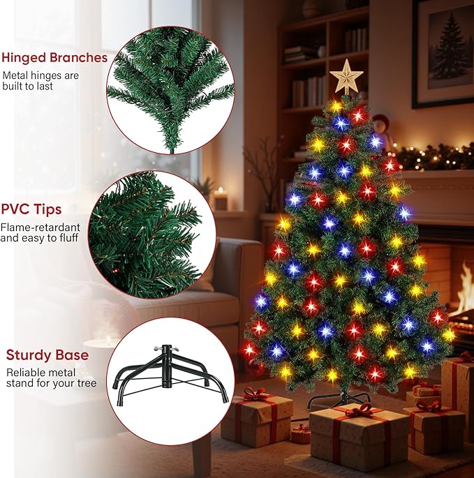 Northroad 5ft Pre-lit Artificial Christmas Tree, Prelit Xmas Tree w/600 Branch Tips & 150 UL Listed Lights with Remote Control,Timer for Xmas Decoration,Green