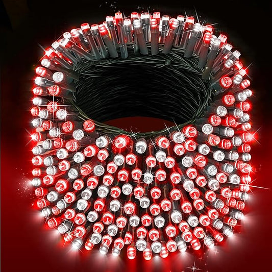 XURISEN 551FT 1400 LED Christmas Lights Outdoor Green Wire String Lights 8 Modes with Timer Memory Waterproof Fairy Light Plug in for Xmas Tree Wedding Yard Party Holiday Decorations(Red+White)