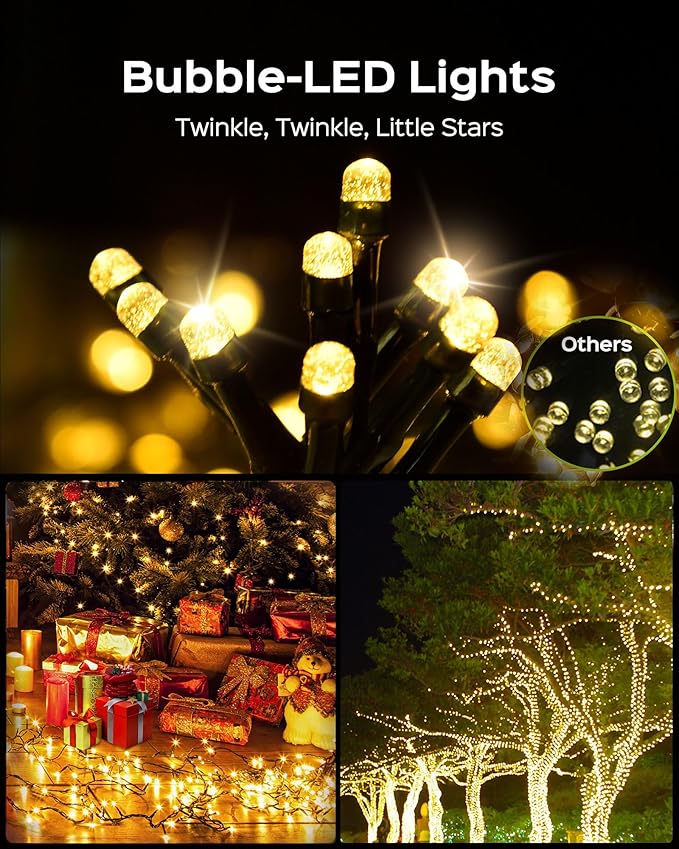 Super Long 500 LED 178FT Christmas Lights, Bright Bubble Led Christmas Tree Lights w/ 8 Modes & Memory, 2024 Upgraded Twinkle LED String Lights for Indoor Outdoor Xmas Party Decorations, Warm White