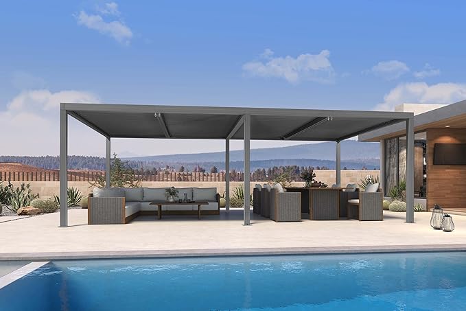 PURPLE LEAF Louvered Pergola 12' x 24' Outdoor Full Aluminum Pergola with Adjustable Rainproof Roof Pre-Sized for Large SUVs & Pickup Trucks Restaurant Patios & Tavern Backyard Poolside