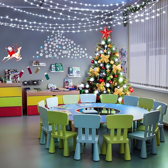 KNONEW Christmas String Lights Indoor Plug in,60FT 180LED Outdoor Waterproof Fairy Lights,8 Lighting Modes,Timer Memory Function for Bedroom Patio Balcony Party (Cool White)